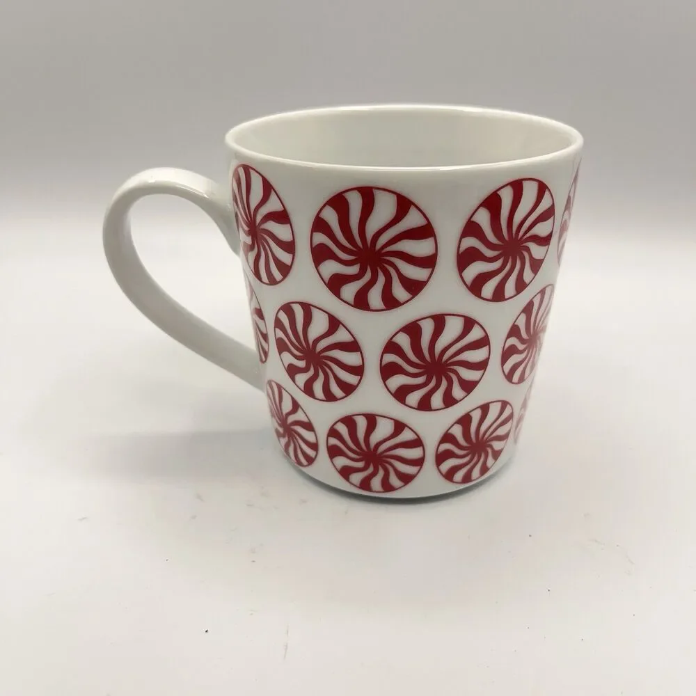 Crate & Barrel Peppermint Candy Porcelain Coffee Mug Tea Cup 16oz Holiday